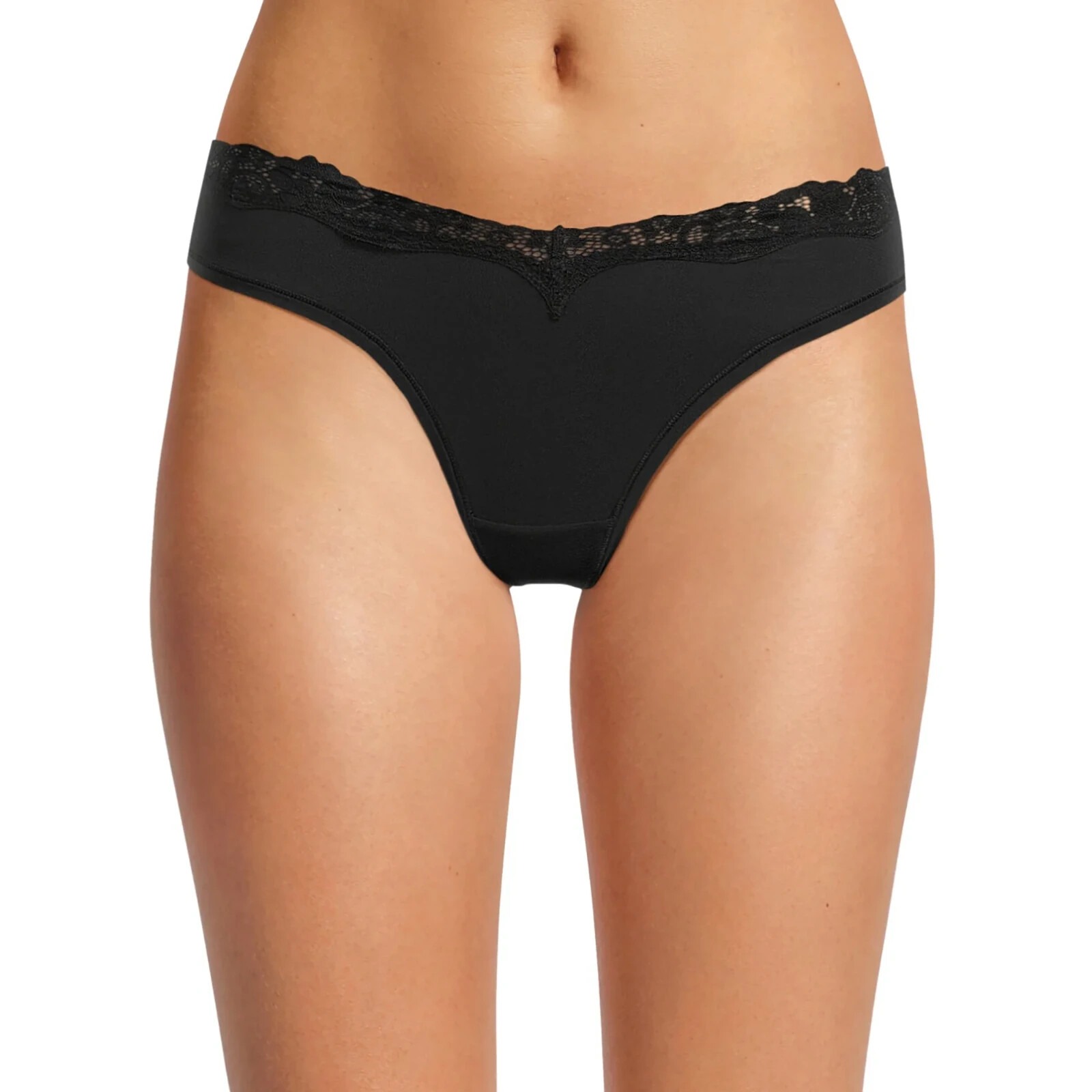 No Boundaries Women’s Lace Trim Thong – Black Size Large