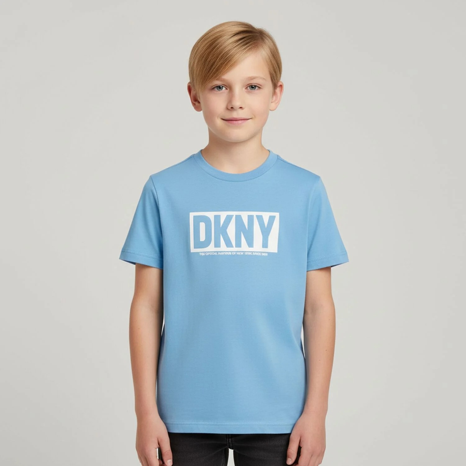 DKNY Boys’ Blue Logo T-Shirt – Casual Crew Neck Tee